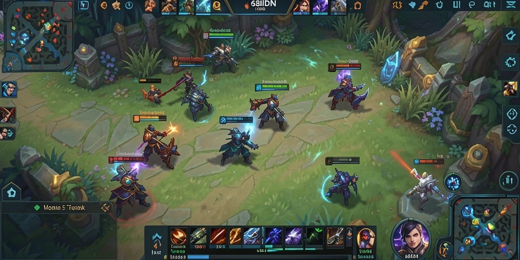 Tampilan gameplay epik dalam pertandingan MOBA yang intens.