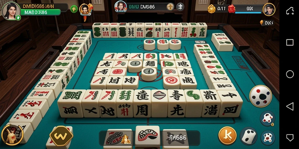 Gameplay seru DMD686 dengan ubin Mahjong yang berwarna-warni.