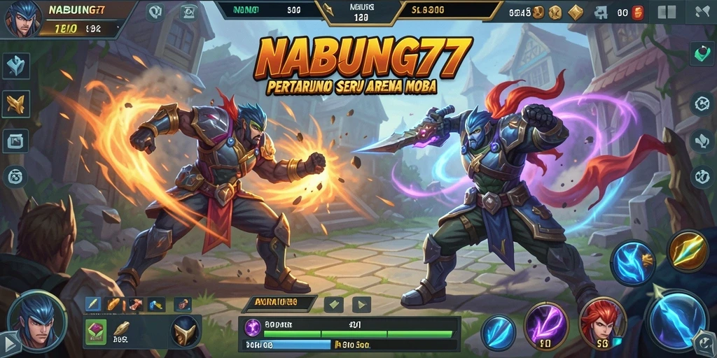Tangkapan layar gameplay seru NABUNG77 di arena MOBA.