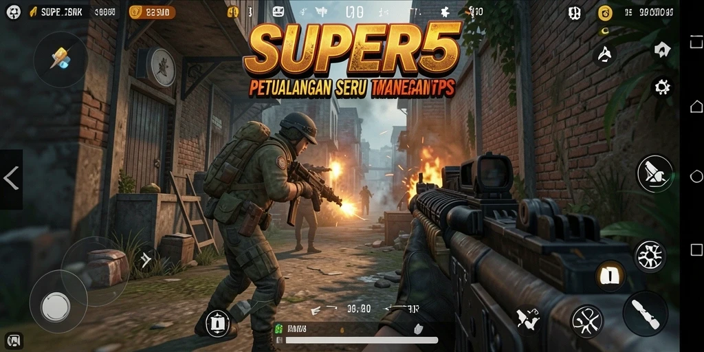 Gameplay SUPER5 yang mendebarkan di medan tempur yang luas.